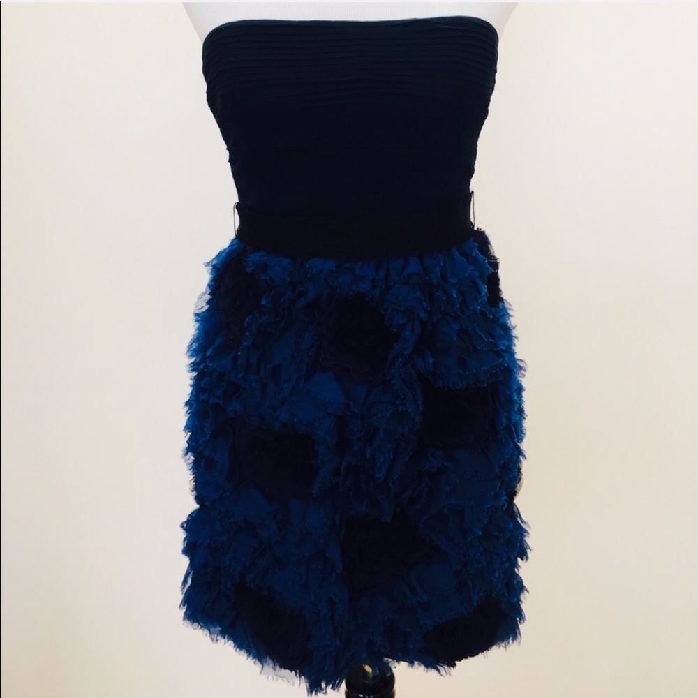 BCBGMAXAZRIA strapless navy flower petal dress